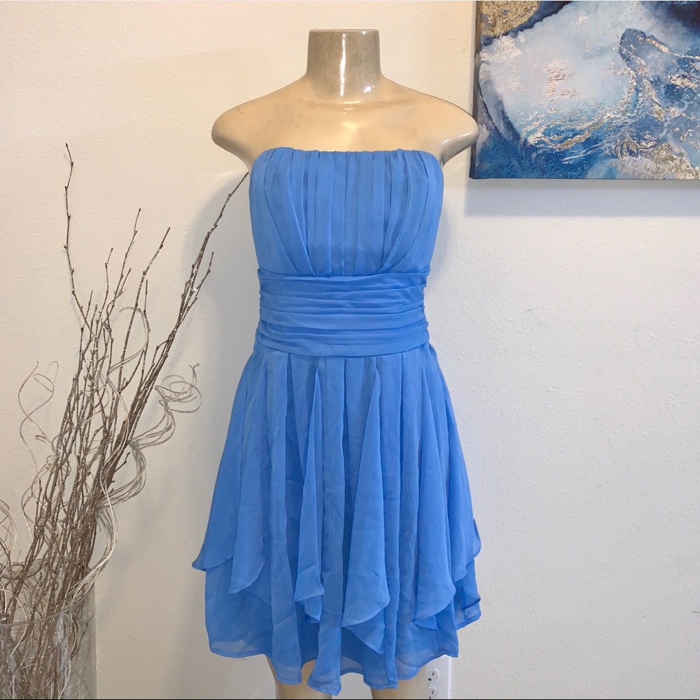 DAVIDS BRIDAL Blue Strapless Mini Dress